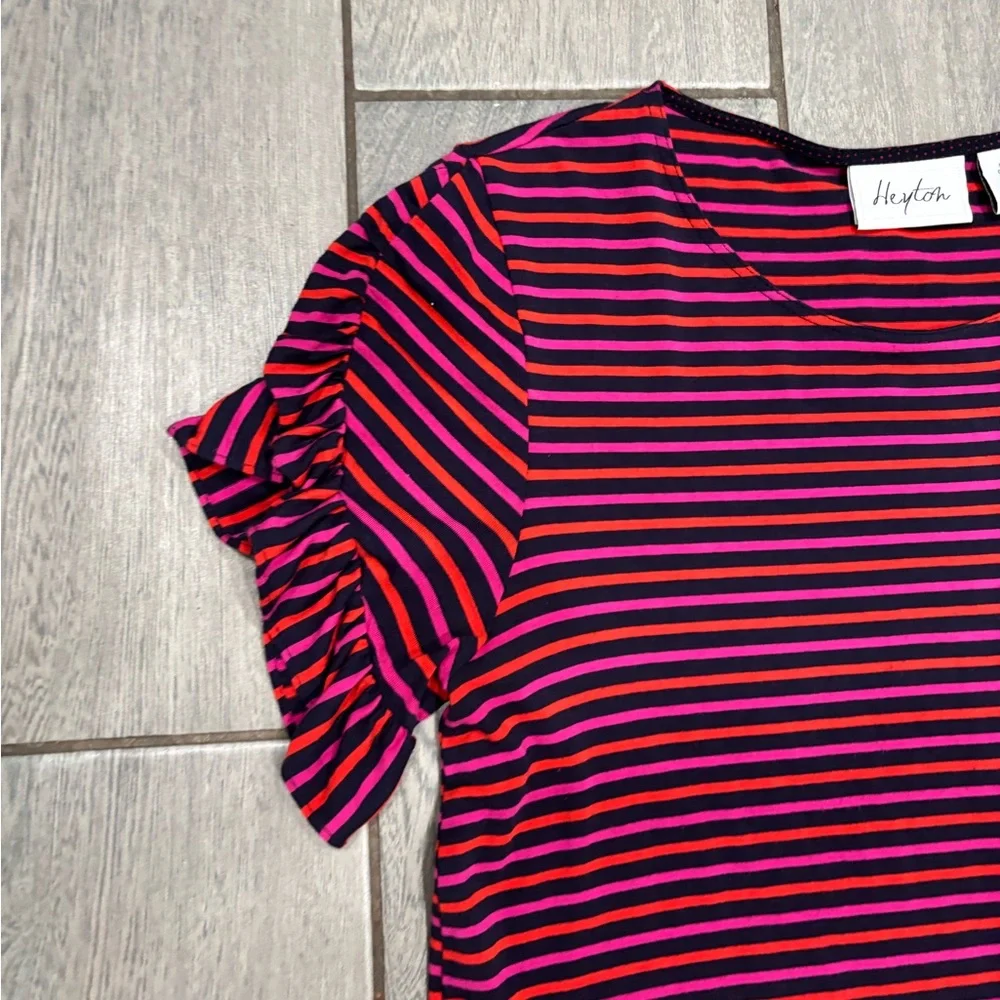 Heyton Striped Stretch Dress With Ruffle Sleeves Size Medium - Picture 3 of 9